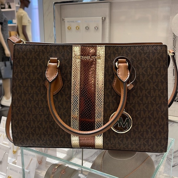 Michael Kors Sheila Medium Signature Logo and Metallic Satchel Crossbody CZ NWT - Picture 6 of 16